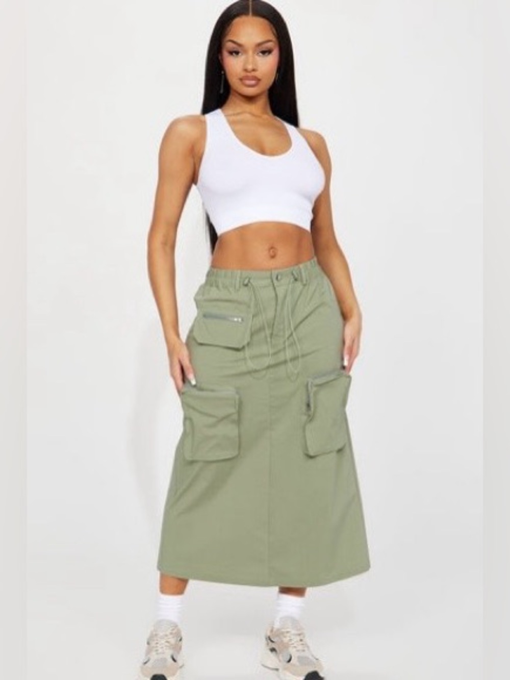 Fashion Nova Olive Green Cargo Pants with Front Zip Pockets